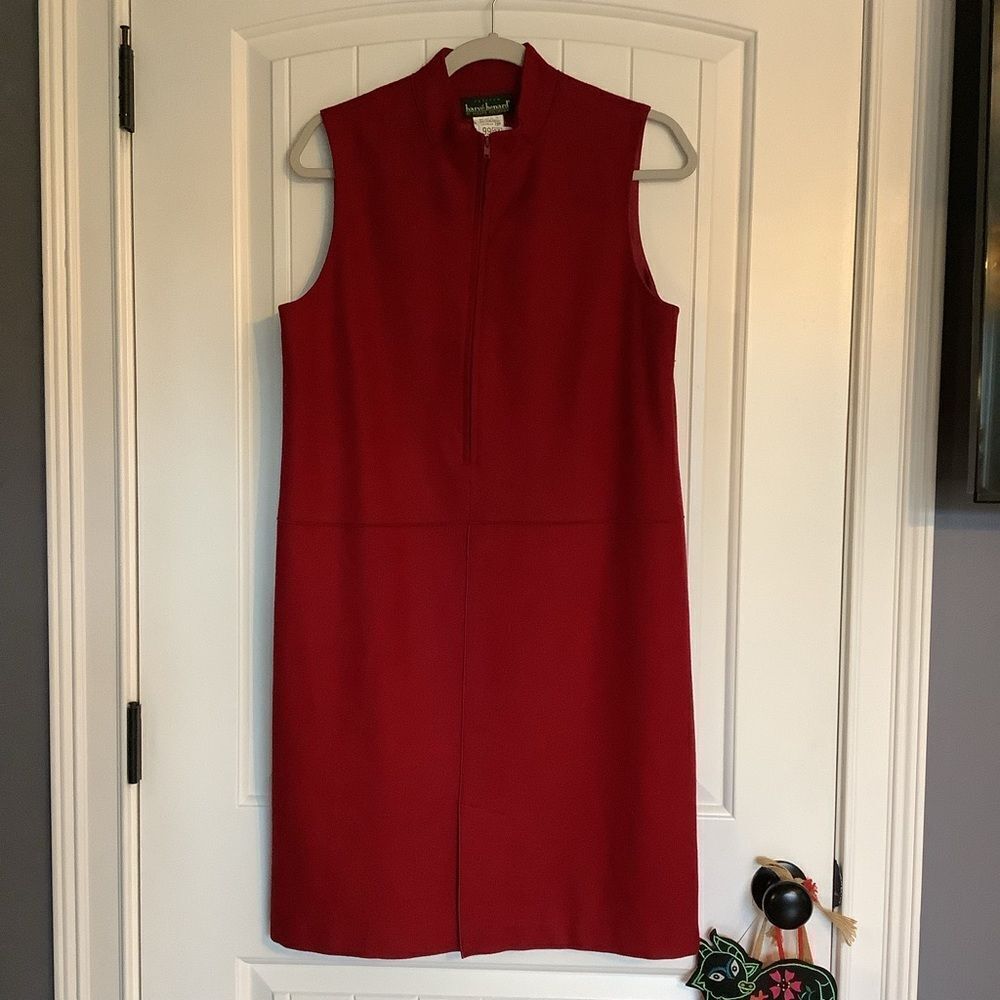 Harve Benard Sleeveless Red Wool Mandarin Collar Jumper Shift Dress Size 10P